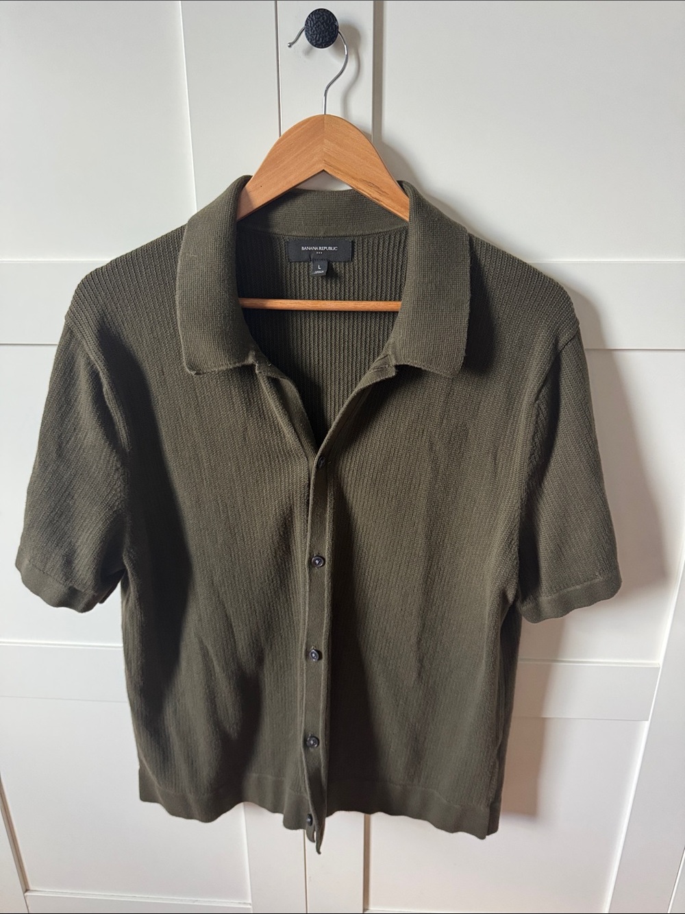 Banana Republic Men's Olive Short-Sleeve Knit Polo Shirt